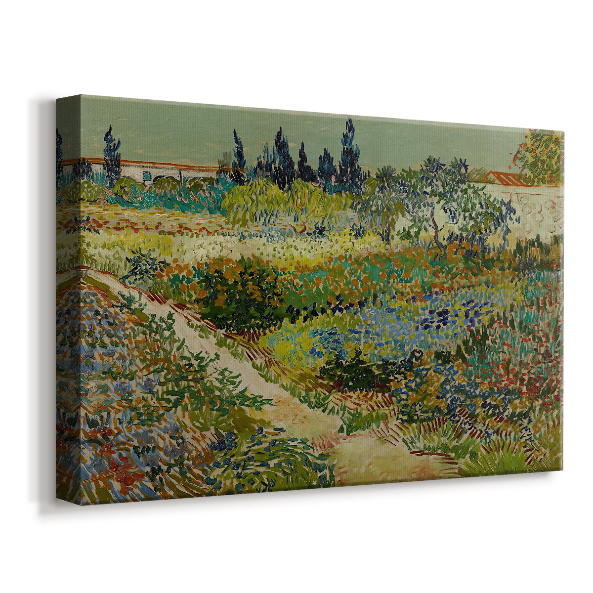 Canvas art print featuring an expressive outdoor scene with dense vegetation and color, displayed at an angle