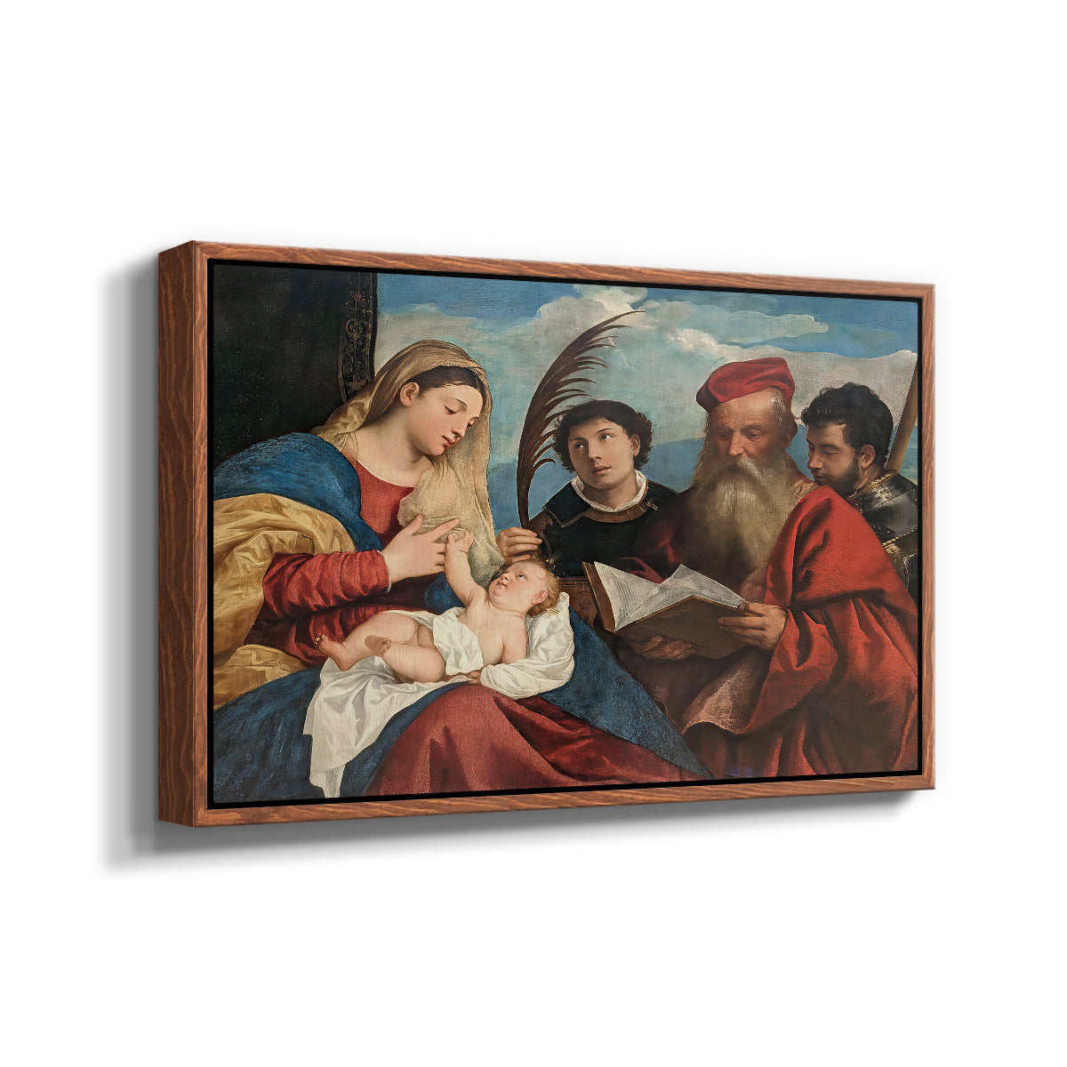 Mary and Child with Saints Stephen, Jerome and Maurice, c. 1510 - Floater Framed Canvas Print