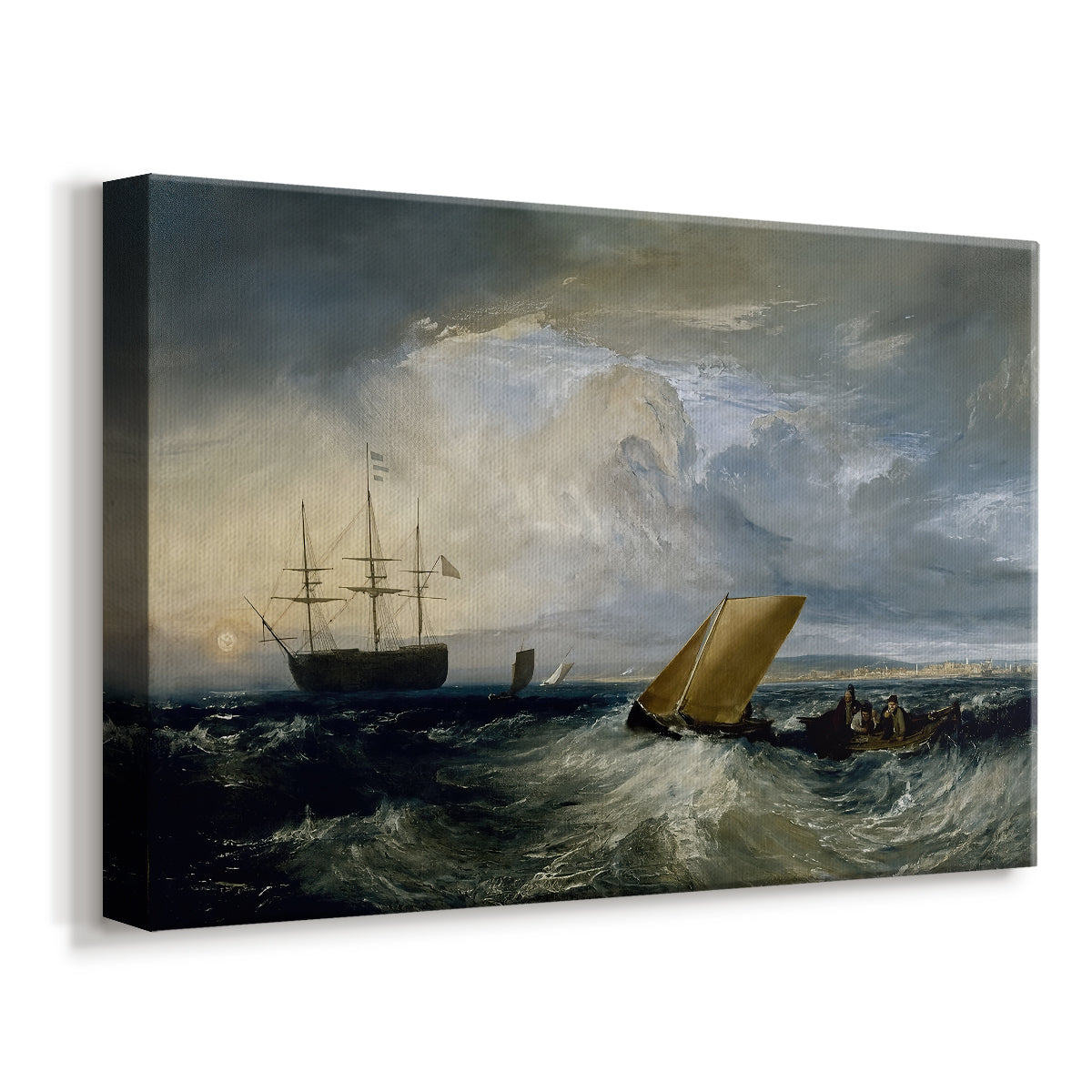 Canvas art print featuring a maritime view with vessels and water, displayed at an angle