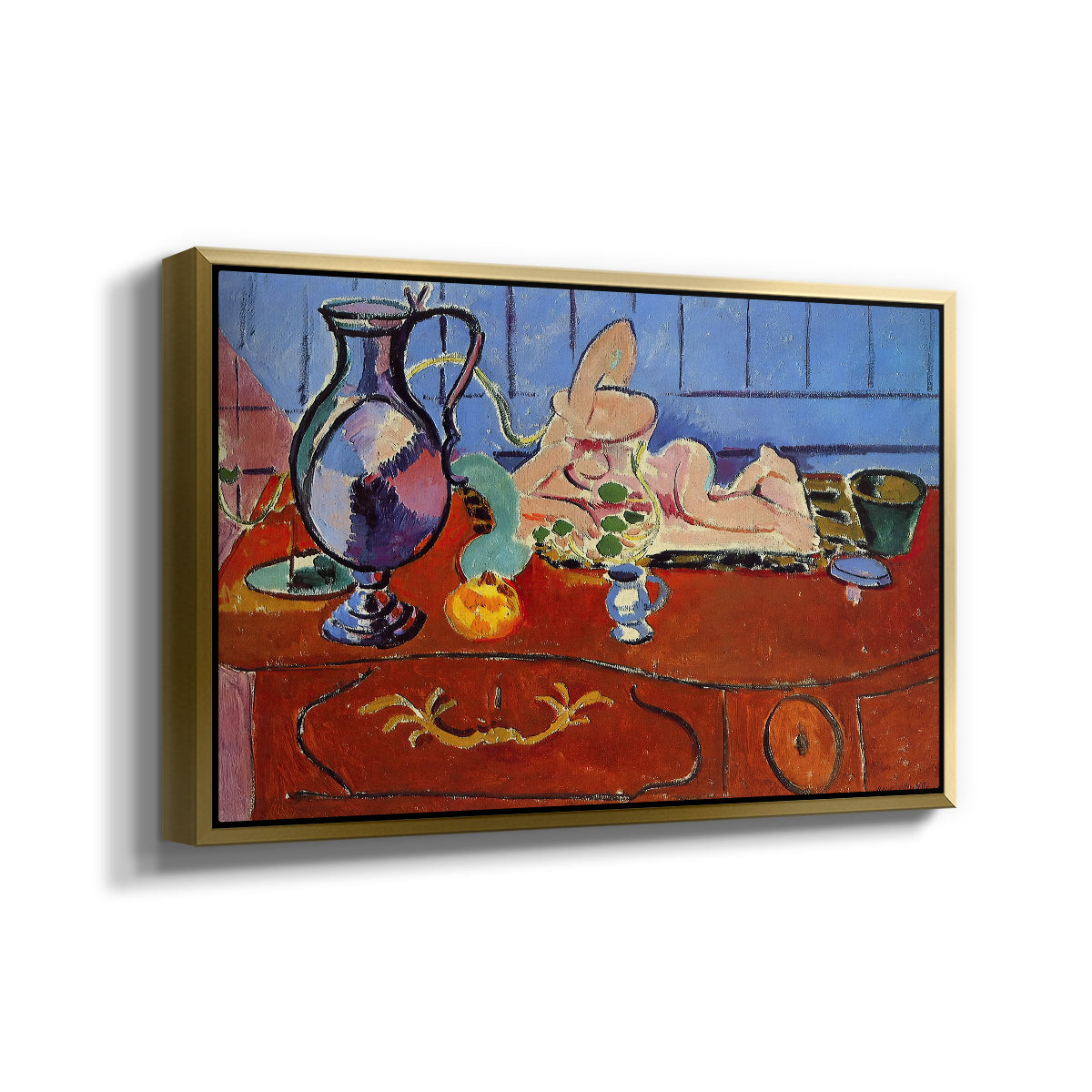 Still Life with a Pewter Jug and Pink Statuette, 1910 - Floater Framed Canvas Print