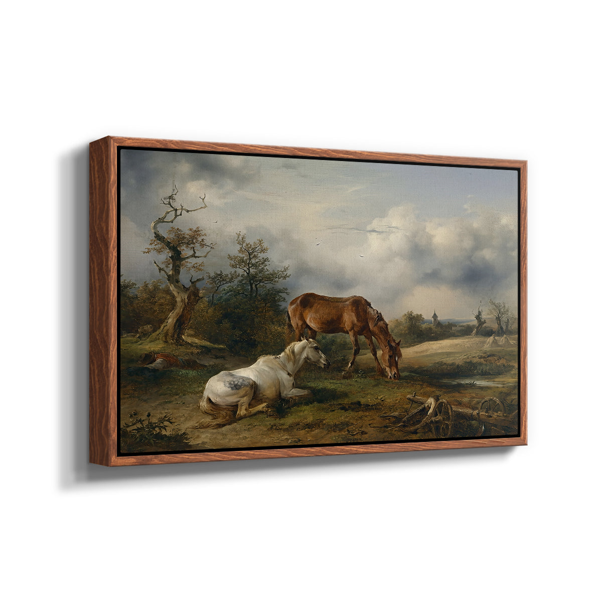 Two Horses on the Pasture, c. 1825 - Floater Framed Canvas Print