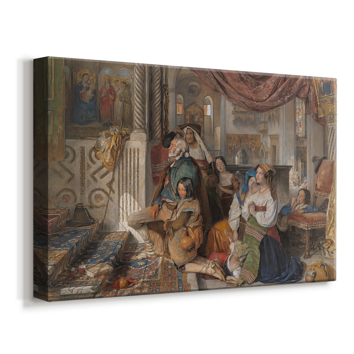 Canvas art print featuring a scene of people resting in historical attire, displayed at an angle