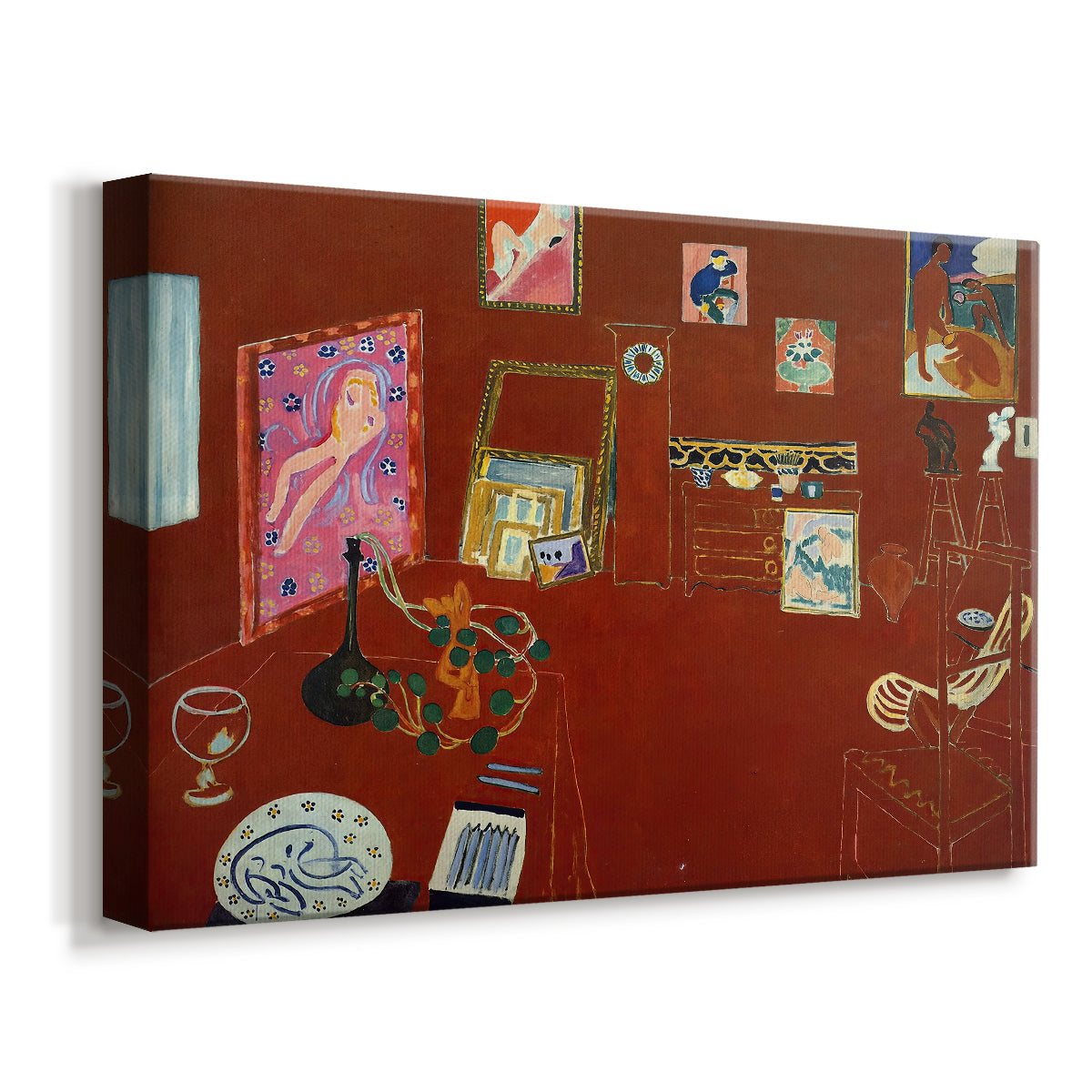 Canvas art print featuring an iconic studio scene with deep red walls, displayed at an angle