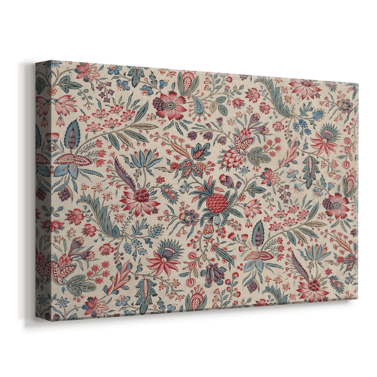 Canvas art print featuring a decorative design featuring layered leaves and blossoms, displayed at an angle