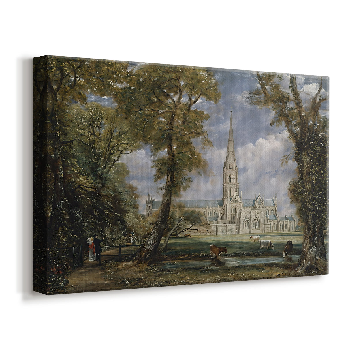 Canvas art print featuring an architectural landmark in countryside, displayed at an angle