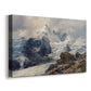 Canvas art print featuring a dramatic mountain summit with snow and rugged slopes, displayed at an angle