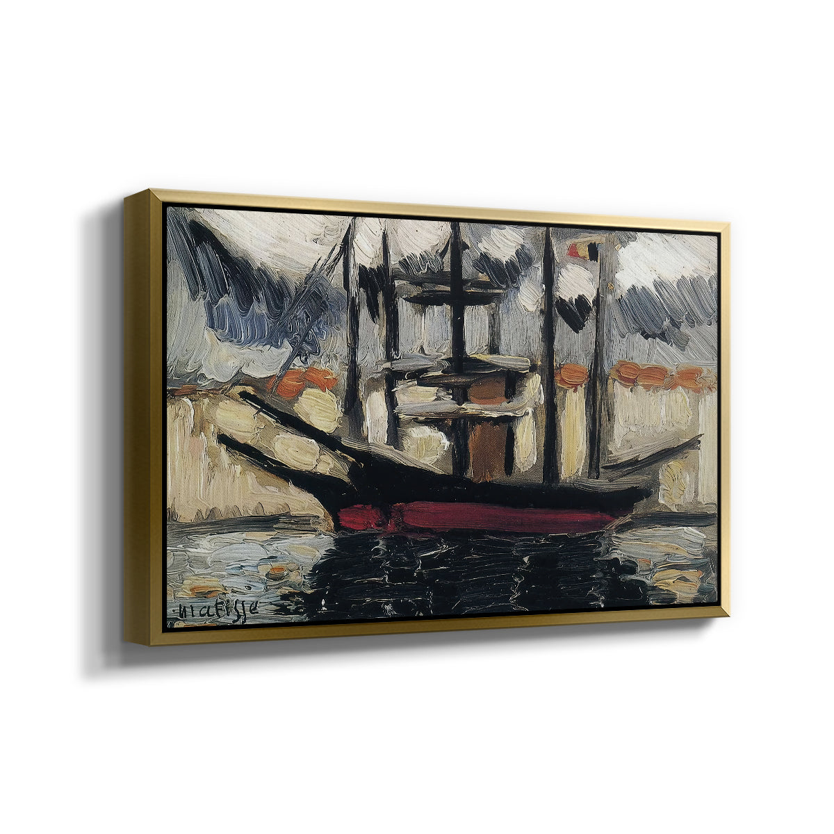 Two Boats Side by Side, Port of Marseilles, c. 1916 - Floater Framed Canvas Print