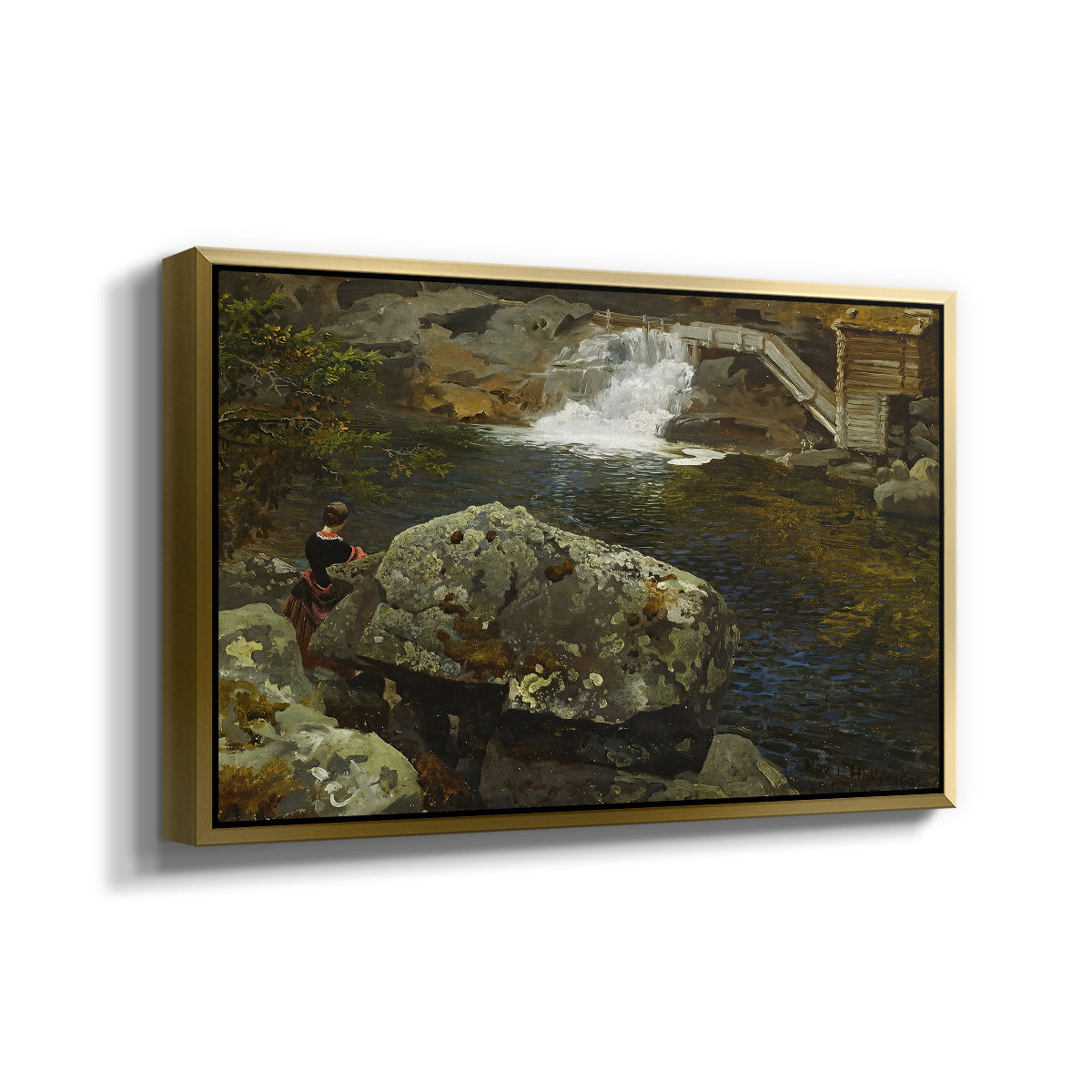 By the Mill Pond (En Mølledam), 1850 - Floater Framed Canvas Print