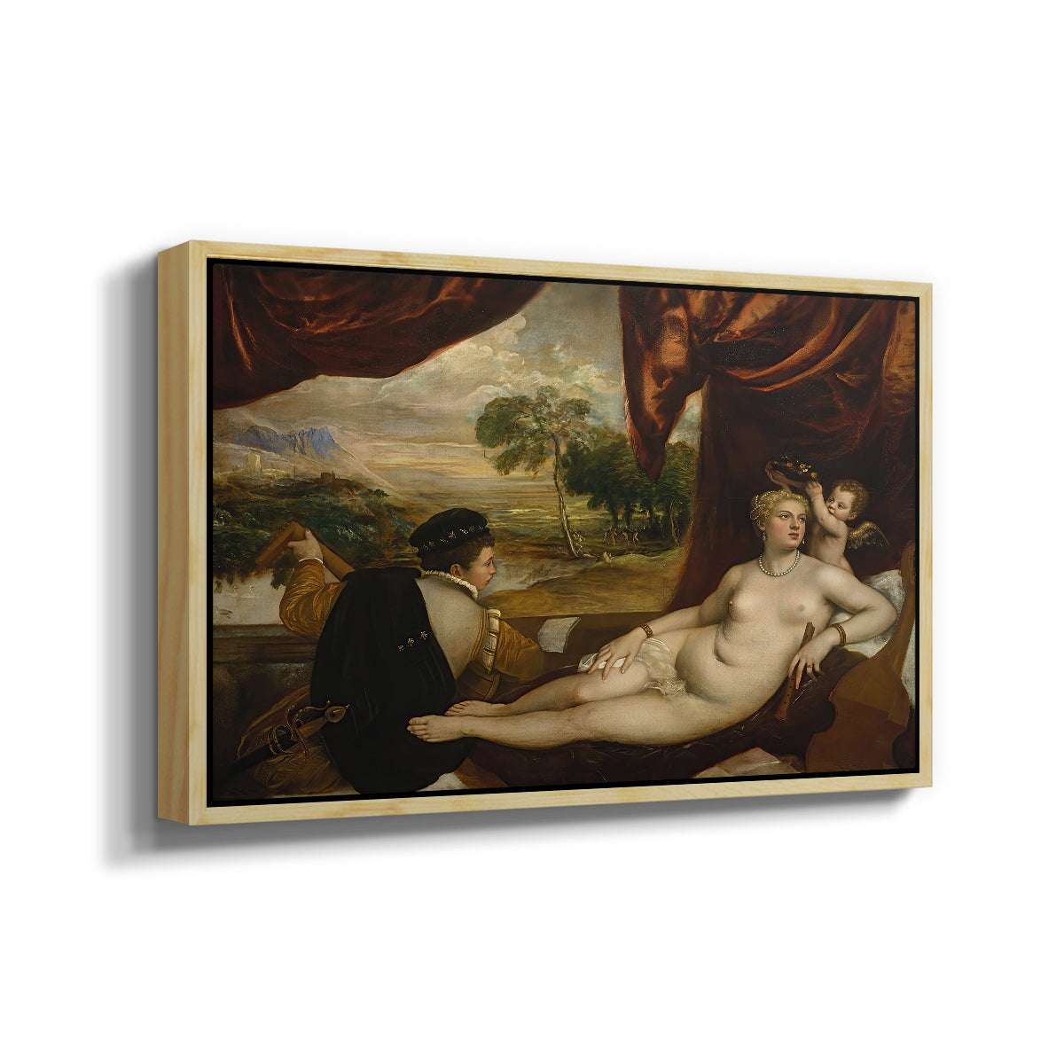 Venus and the Lute Player, c. 1565-1570 - Floater Framed Canvas Print
