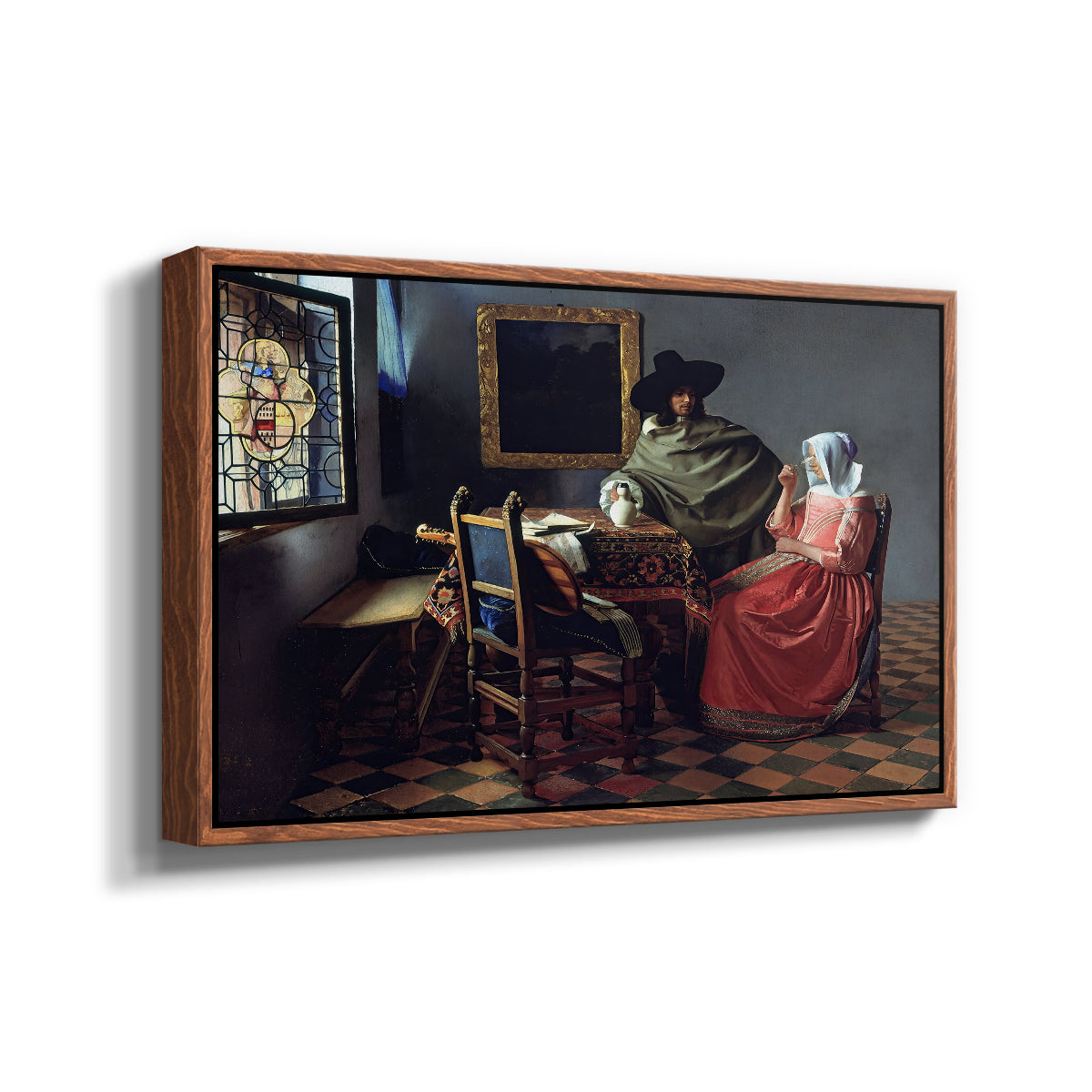 The Glass of Wine, c. 1660 - Floater Framed Canvas Print