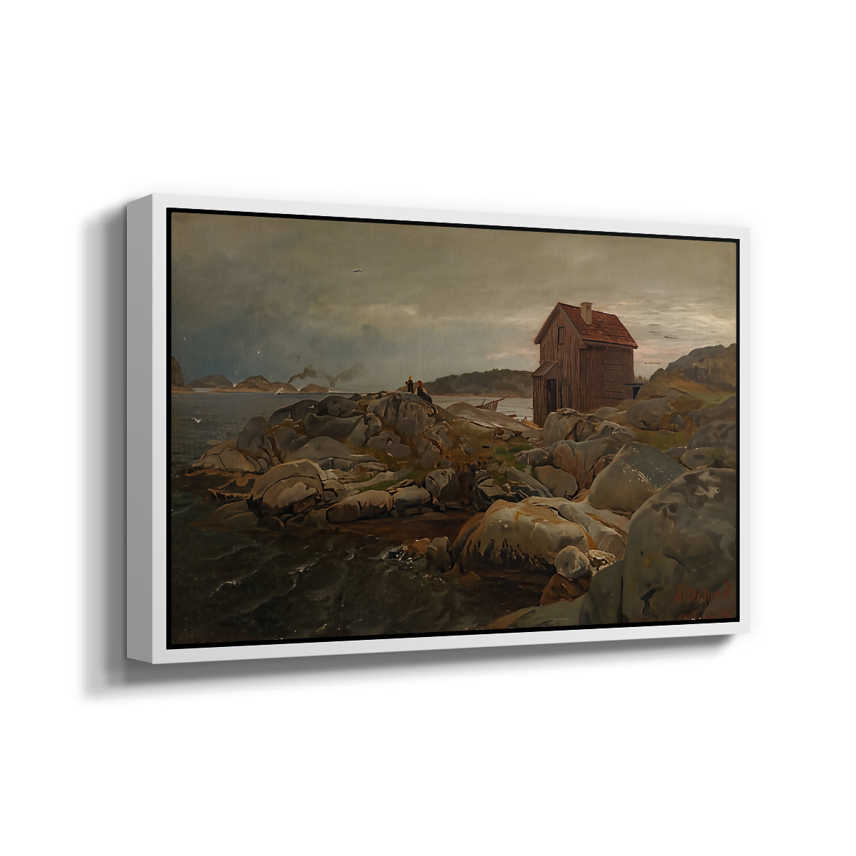 A Fisherman's Home, Lillesand, 1858 - Floater Framed Canvas Print