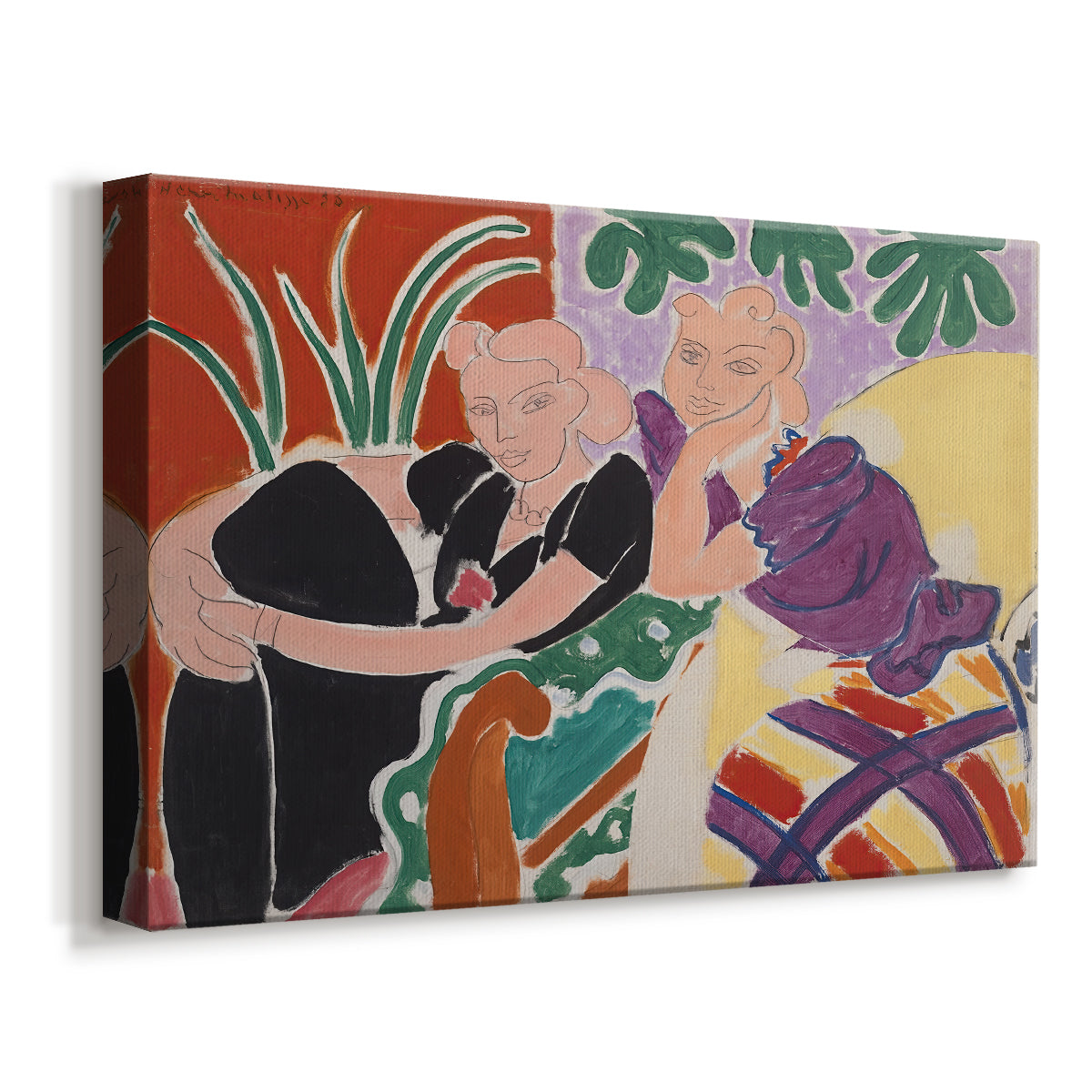 Canvas art print featuring a Fauvist scene of people facing one another indoors, displayed at an angle