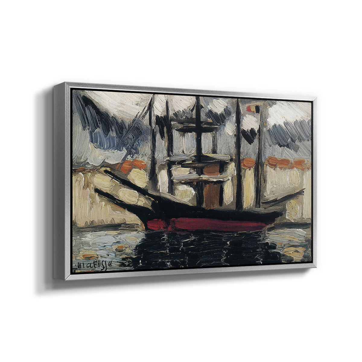Two Boats Side by Side, Port of Marseilles, c. 1916 - Floater Framed Canvas Print