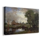 Canvas art print featuring a pastoral riverside scene with mill, displayed at an angle