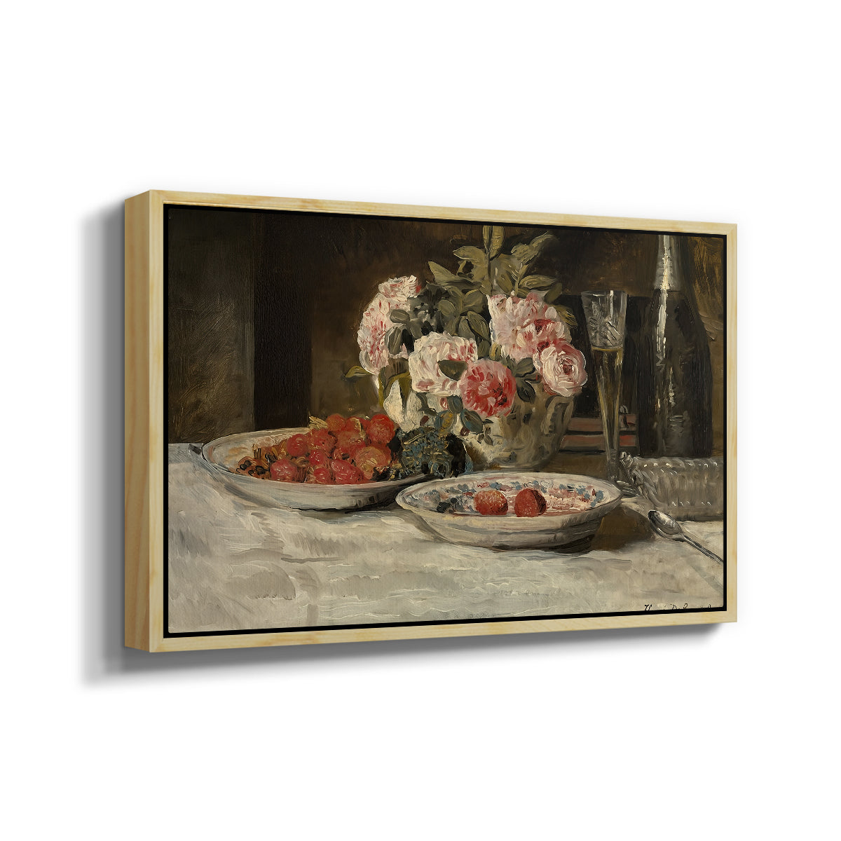 Strawberries and Champagne, c. 1881-1885 - Floater Framed Canvas Print