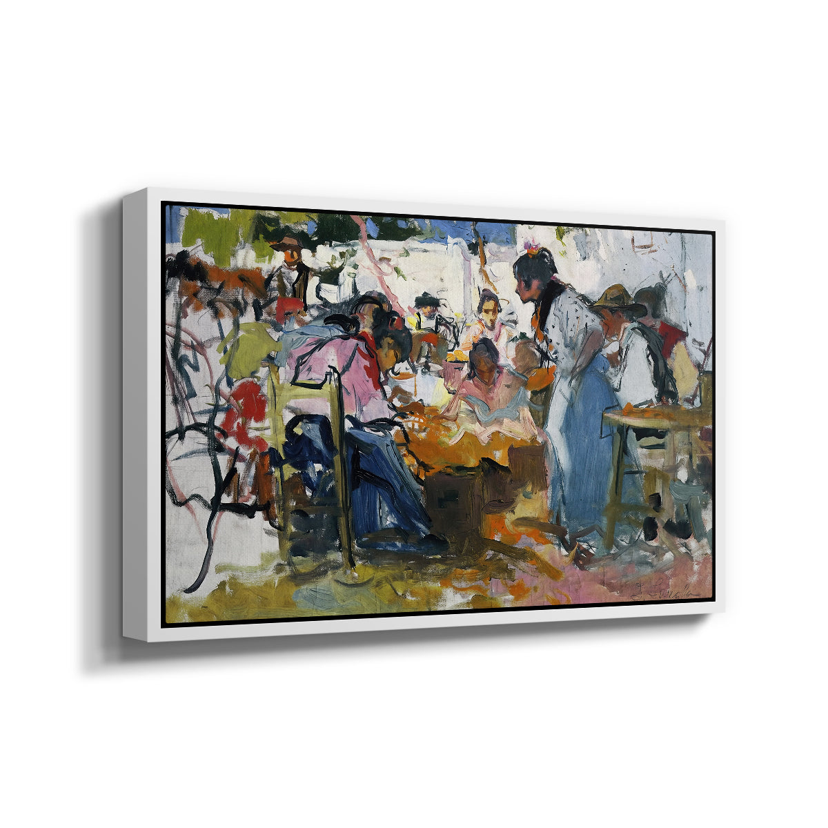Net Menders in Valencia, 1909 - Floater Framed Canvas Print