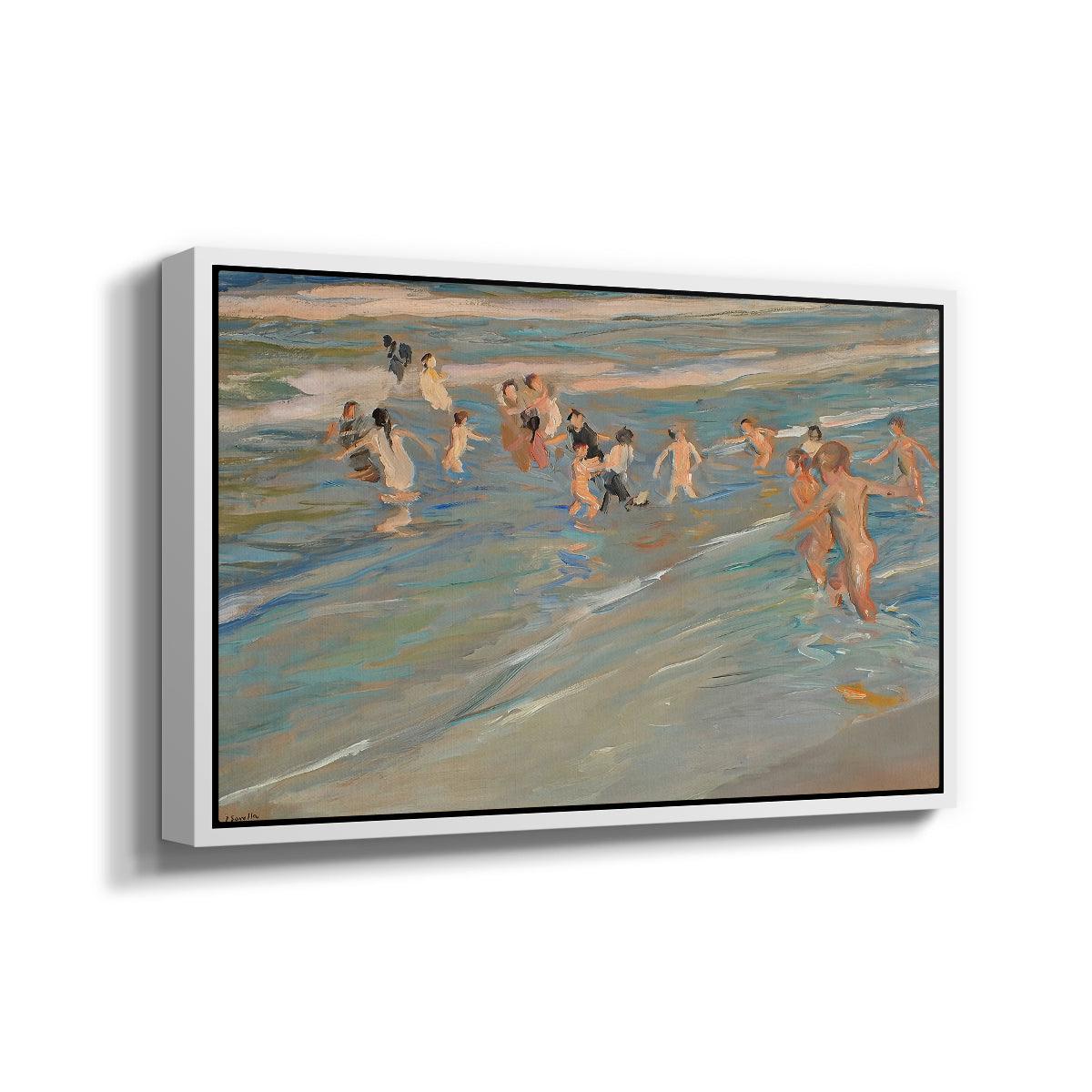 Children Playing on the Beach in Valencia, c. 1908 - Floater Framed Canvas Print