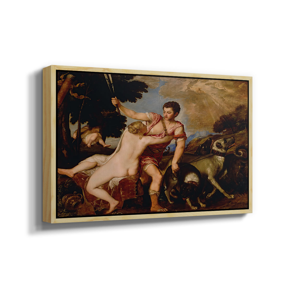 Venus and Adonis, 1554 - Floater Framed Canvas Print