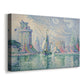 Canvas art print featuring a harbor scene with architectural forms, displayed at an angle