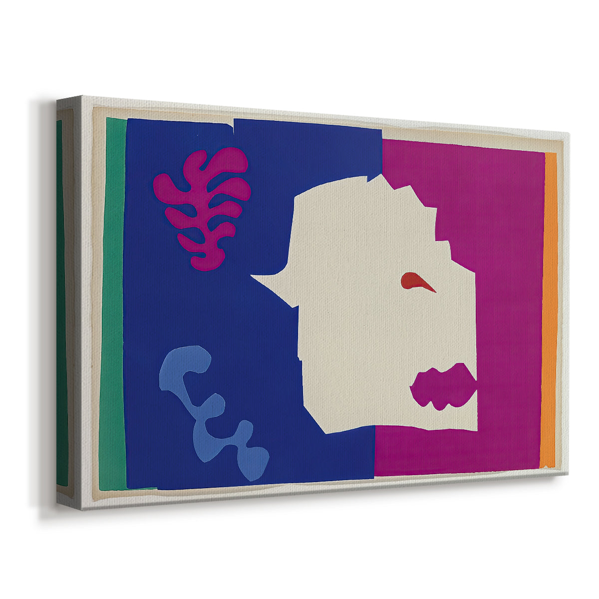 Canvas art print featuring a modernist animal-inspired collage, displayed at an angle