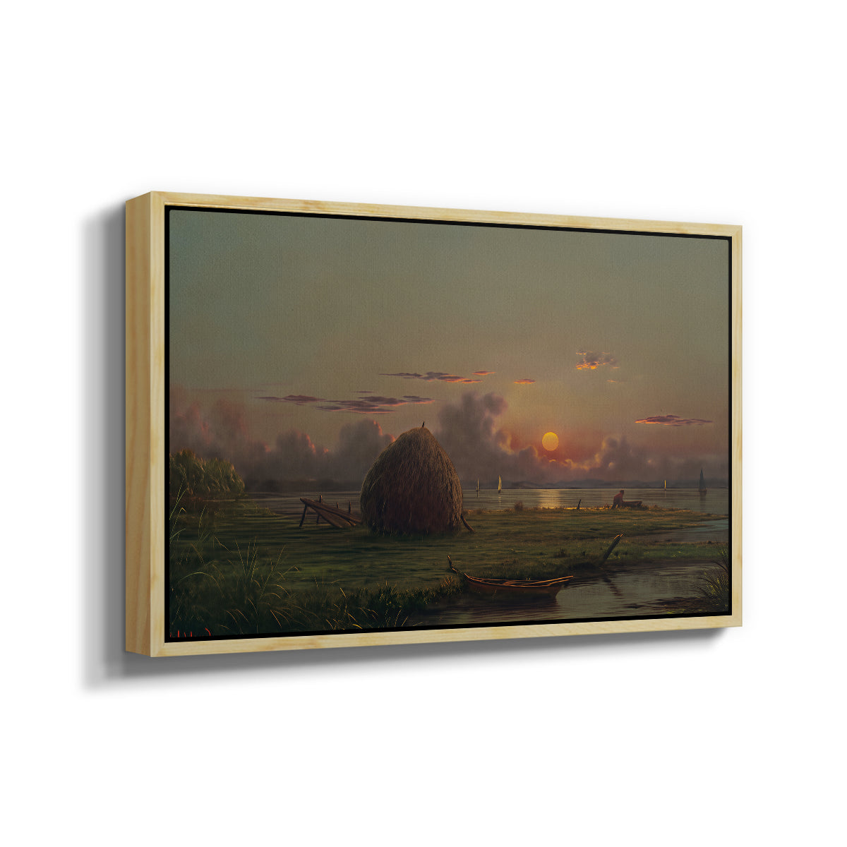 Haystack at Sunset, 1880 - Floater Framed Canvas Print