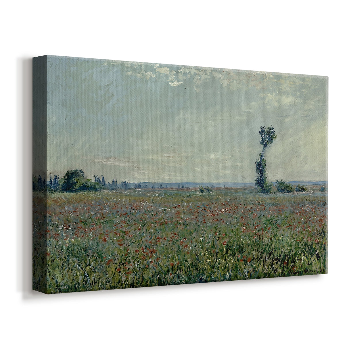 Canvas art print featuring an impressionist landscape filled with blooming flowers and greenery, displayed at an angle