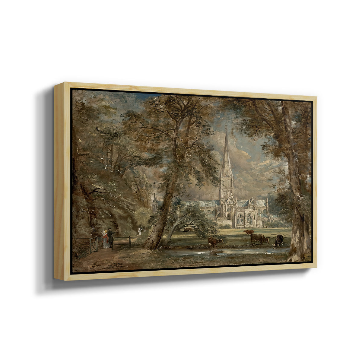 Salisbury Cathedral from the Bishop's Grounds, c. 1822-1823 - Floater Framed Canvas Print