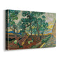 Canvas art print featuring an expressive landscape with structured garden elements, displayed at an angle