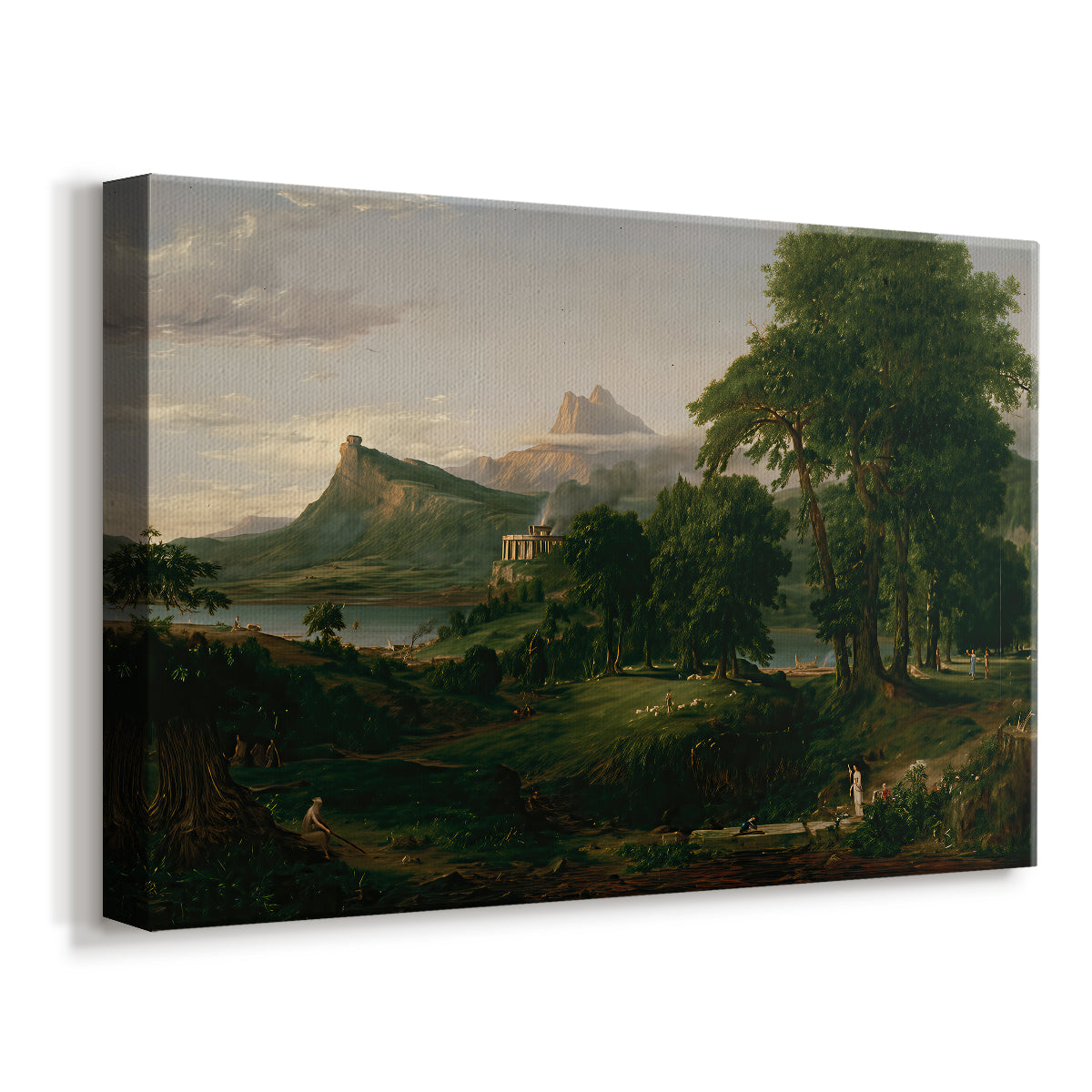Canvas art print featuring an early agricultural scene with organized rural activity, displayed at an angle
