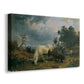 Canvas art print featuring a pastoral scene with animals in countryside, displayed at an angle