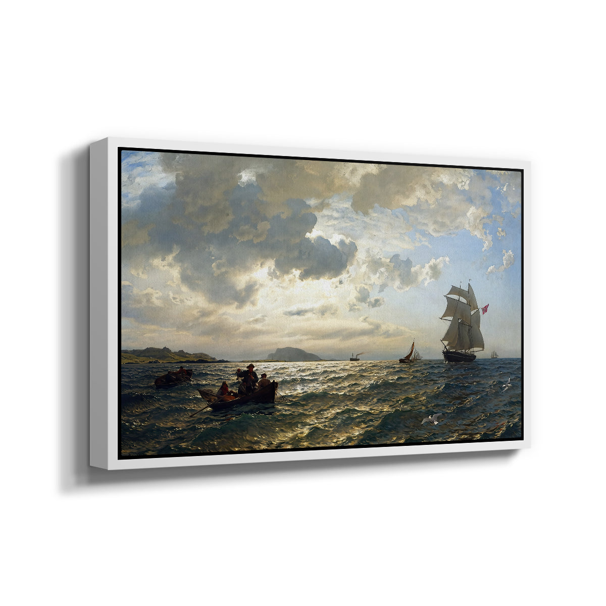 Fresh Breeze on the Norwegian Coast, 1876 - Floater Framed Canvas Print