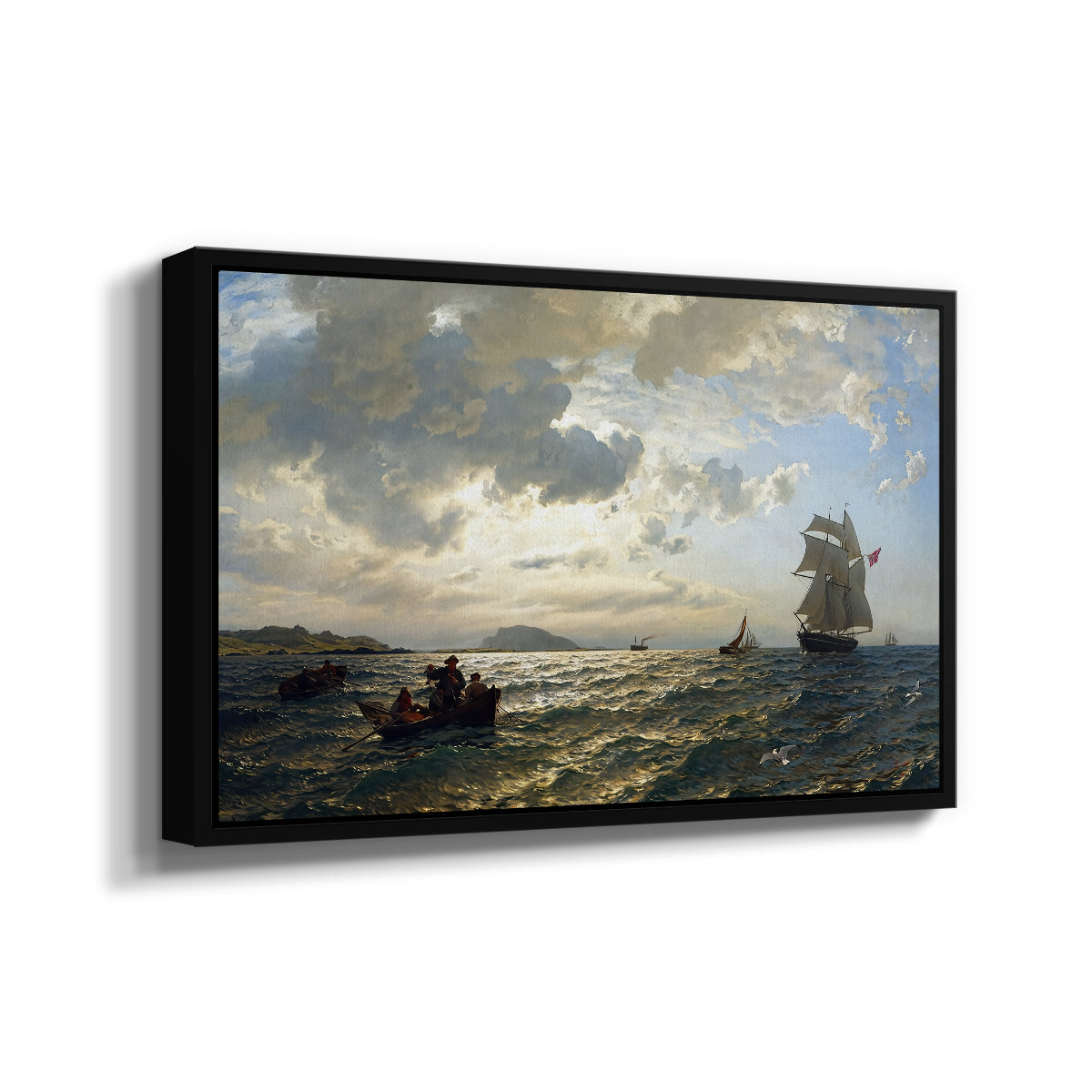 Fresh Breeze on the Norwegian Coast, 1876 - Floater Framed Canvas Print