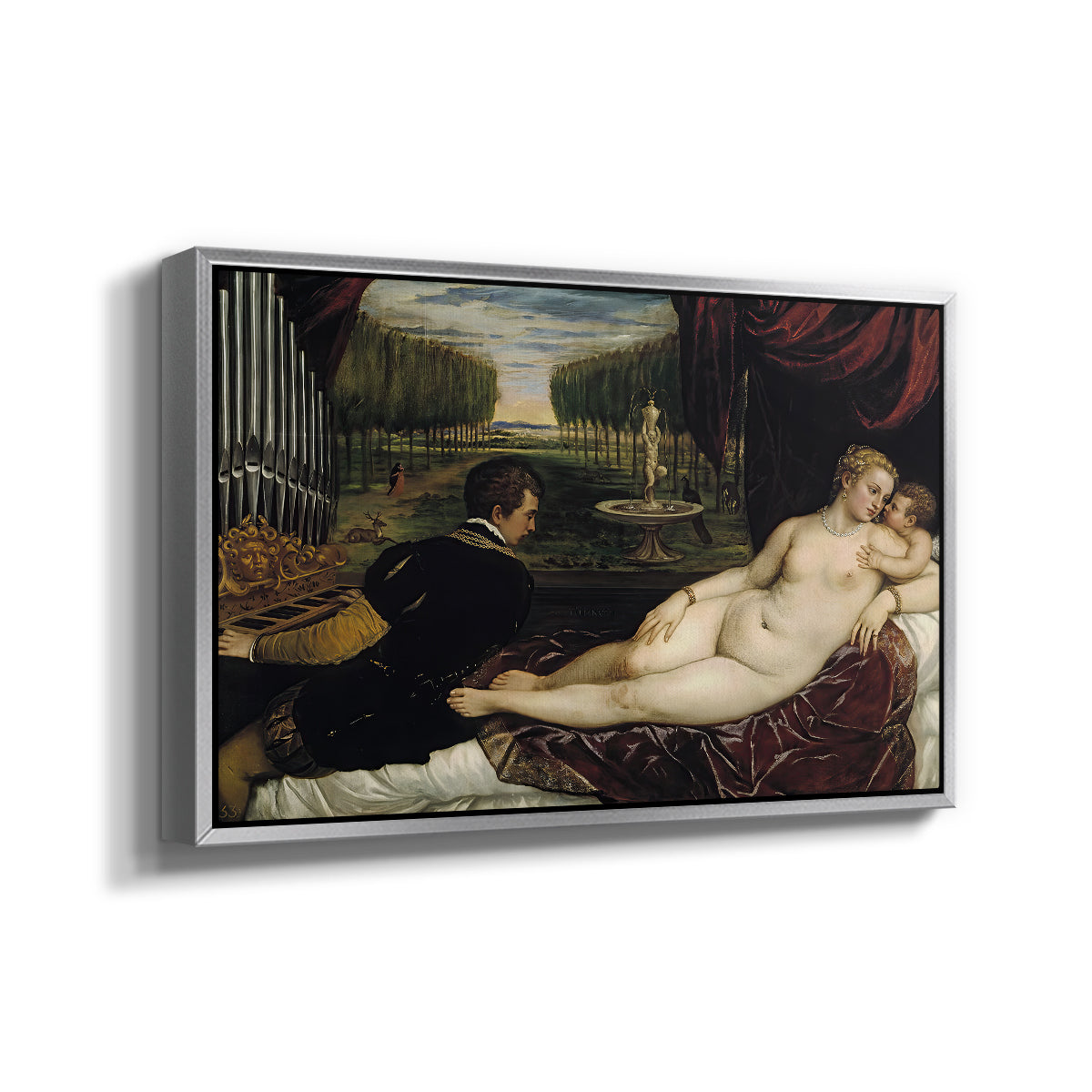 Venus with an Organist and Cupid, c. 1555 - Floater Framed Canvas Print