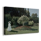 Canvas art print featuring an impressionist figure in sunlit garden with lush vegetation, displayed at an angle