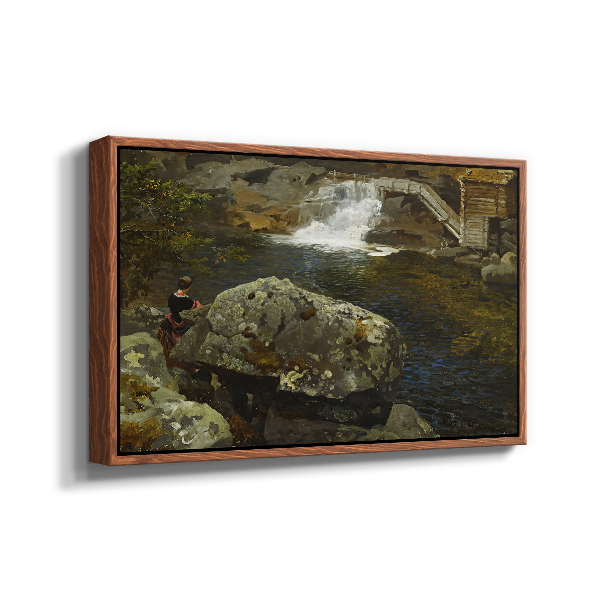 By the Mill Pond (En Mølledam), 1850 - Floater Framed Canvas Print