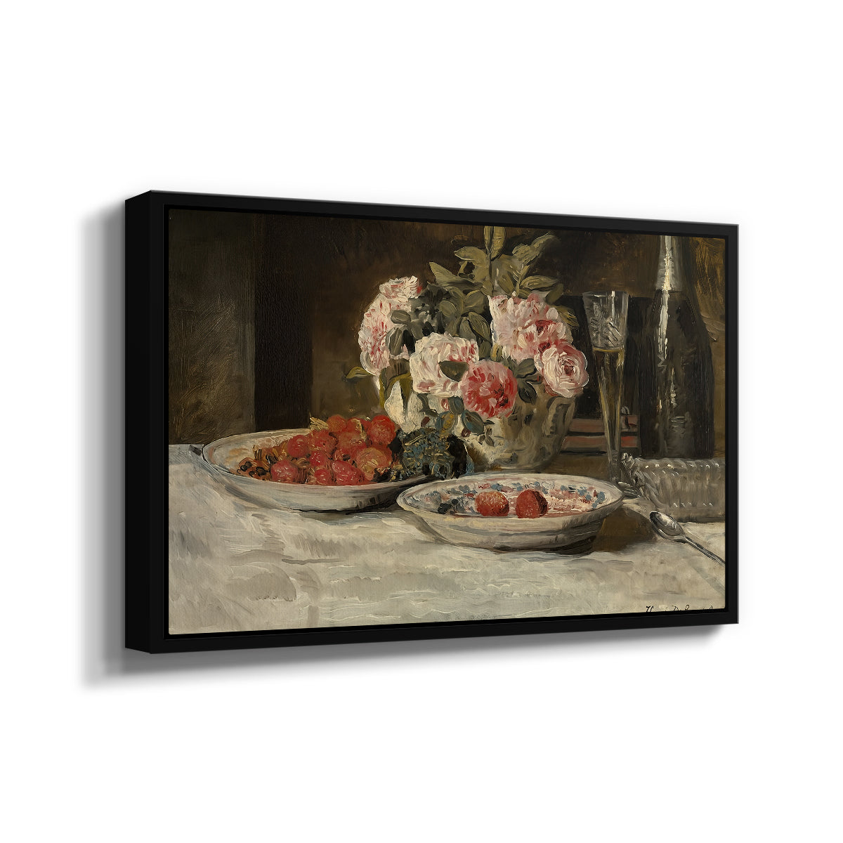 Strawberries and Champagne, c. 1881-1885 - Floater Framed Canvas Print