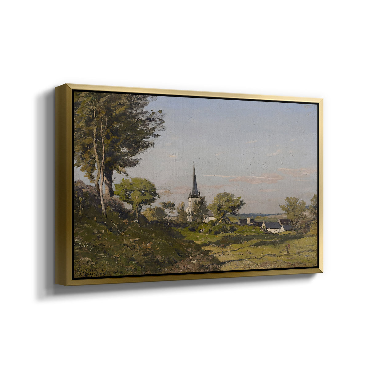 Village Landscape with Church, 1891 - Floater Framed Canvas Print