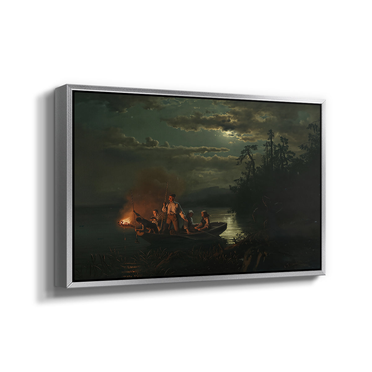 Spear Fishing on Lake Krøderen, 1851 - Floater Framed Canvas Print