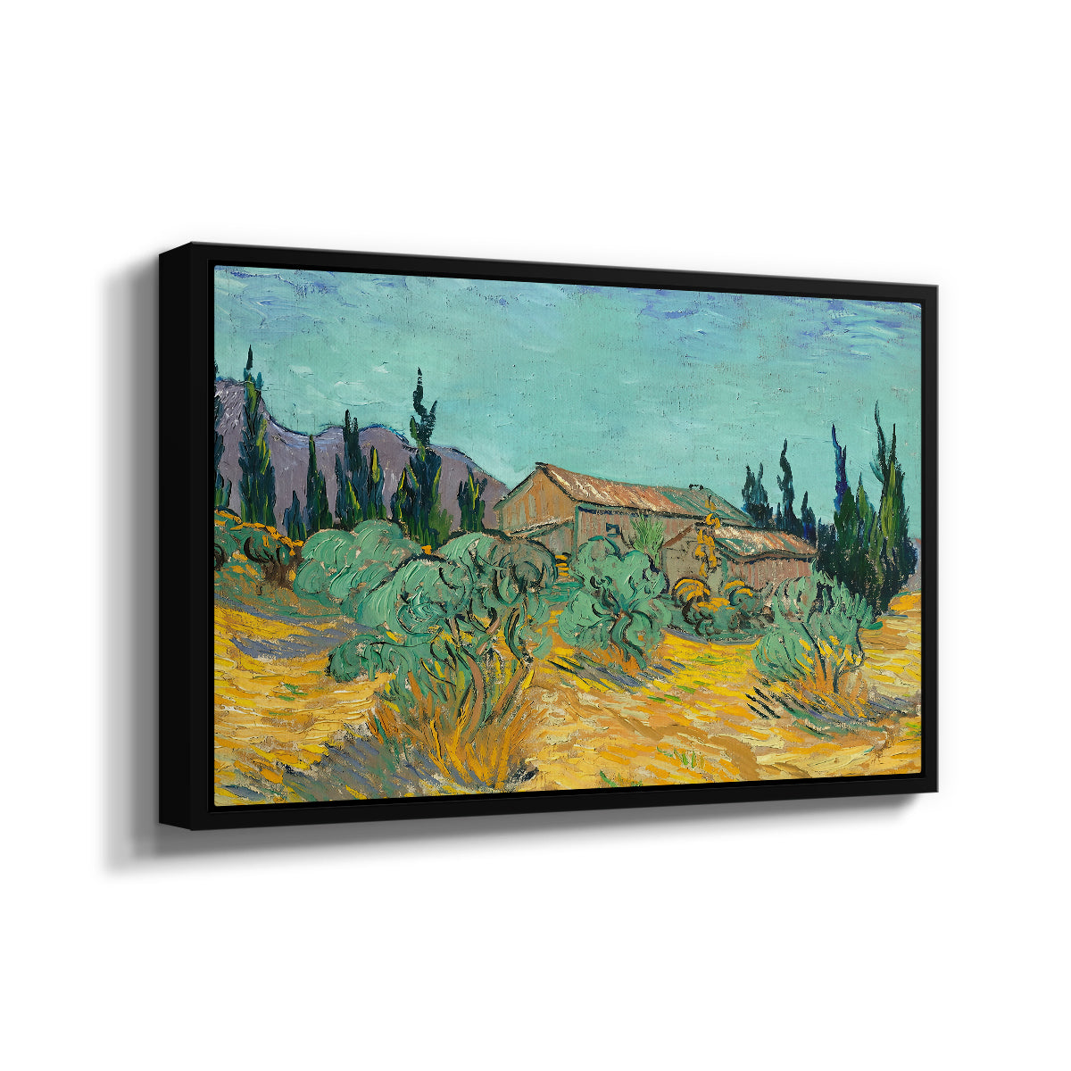 Wooden Sheds Among the Olive Trees and Cypresses, 1889 - Floater Framed Canvas Print