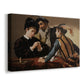 Canvas art print featuring a genre scene of card game with deception and hidden accomplice, displayed at an angle