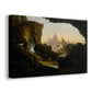 Canvas art print featuring a receding floodwaters revealing landscape with figures and debris, displayed at an angle