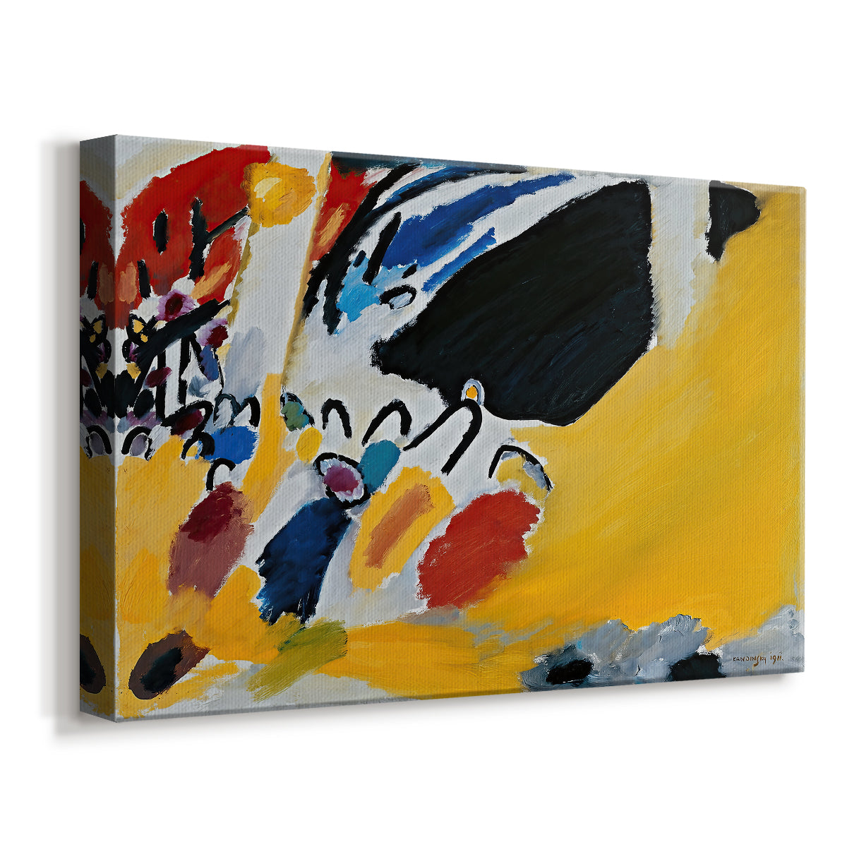Canvas art print featuring an expressive scene interpreting sound through contrasting color areas, displayed at an angle