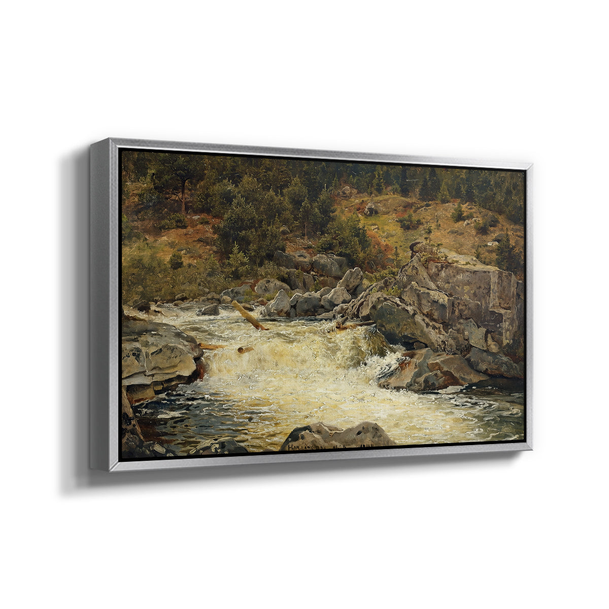 Waterfall in Hallingdal, 1848 - Floater Framed Canvas Print