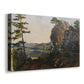 Canvas art print featuring a natural scene with rocks and trees, displayed at an angle