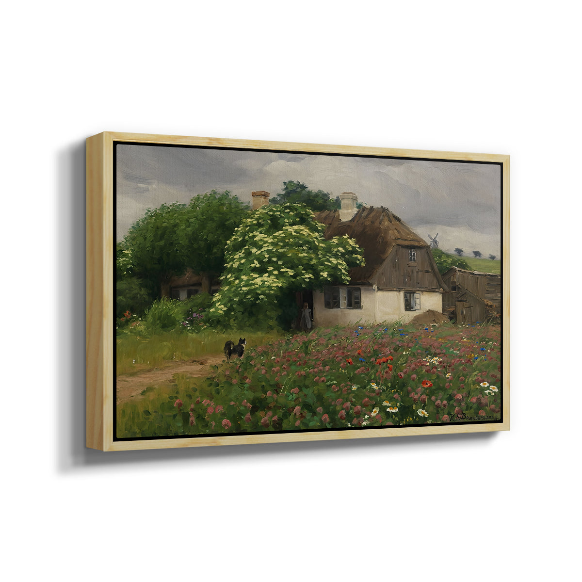 Farmhouse with Meadow Flowers, 1909 - Floater Framed Canvas Print