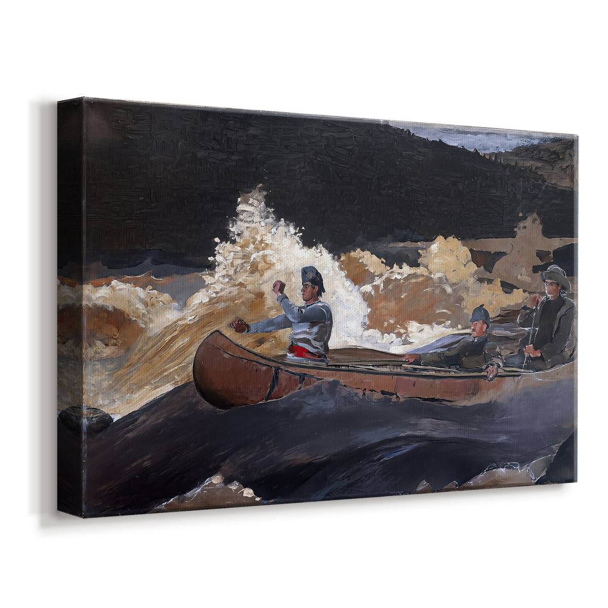 Canvas art print featuring an action scene with vessel moving through rushing water, displayed at an angle