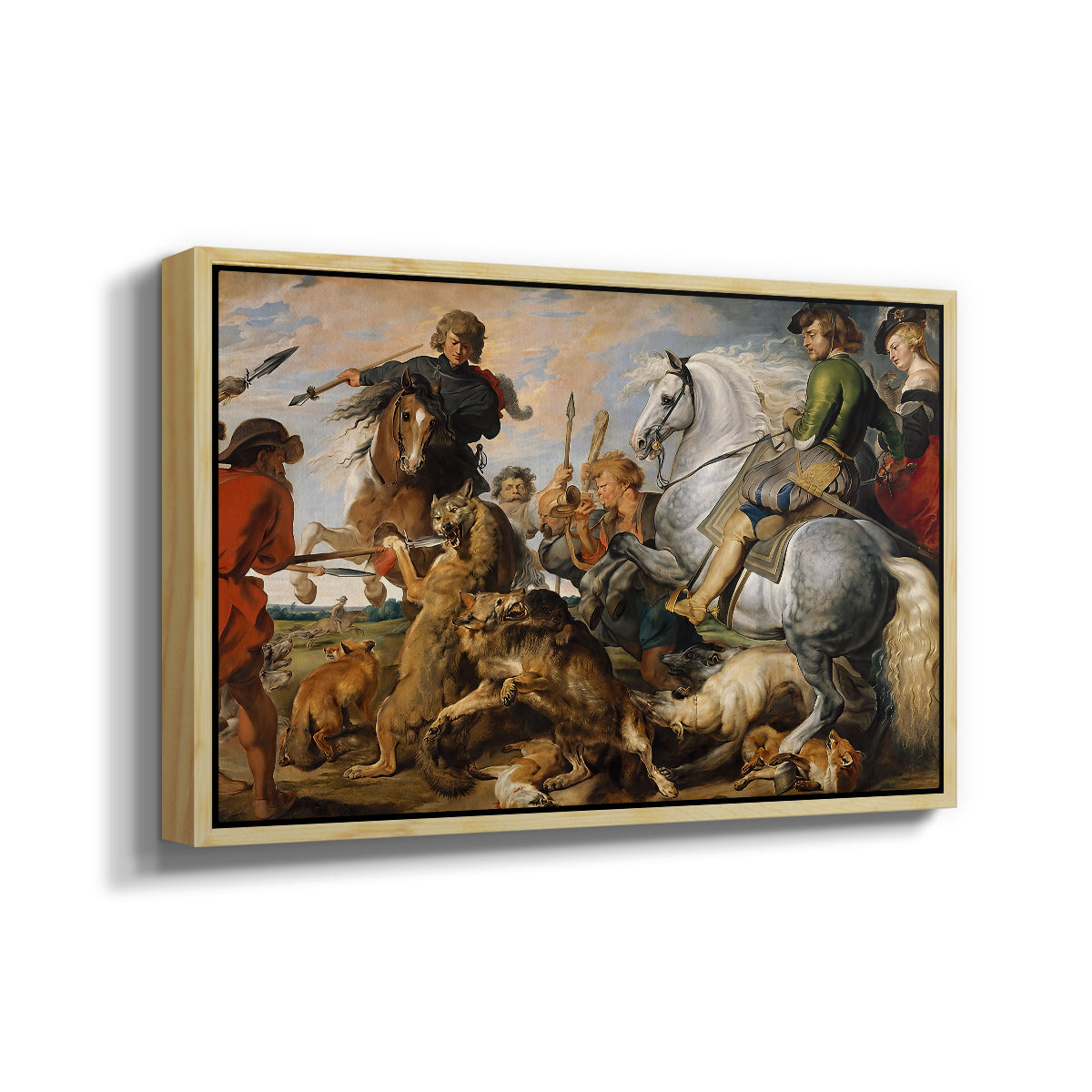 The Wolf and Fox Hunt, c. 1616 - Floater Framed Canvas Print