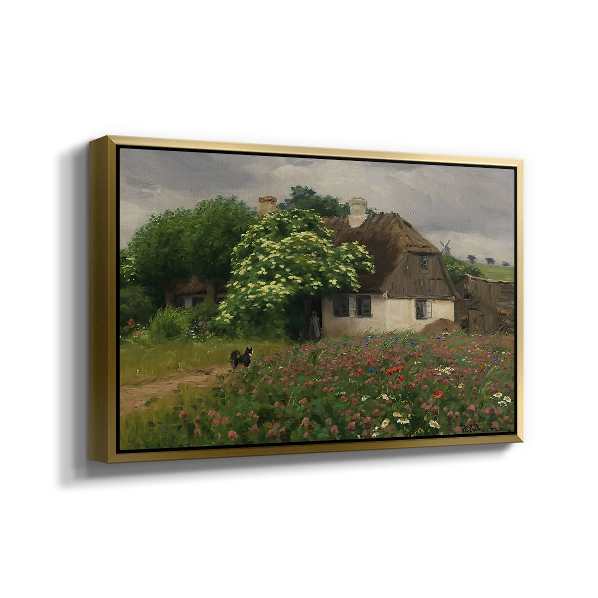 Farmhouse with Meadow Flowers, 1909 - Floater Framed Canvas Print