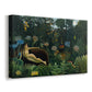 Canvas art print featuring an exotic scene with figure lying among lush tropical vegetation, displayed at an angle