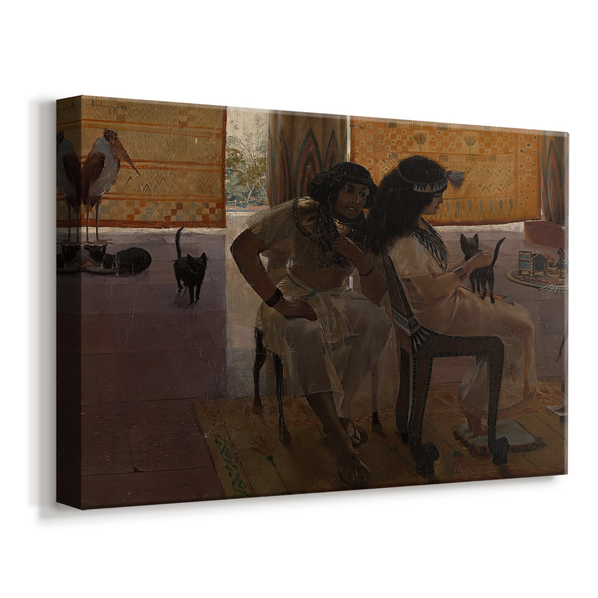 Canvas art print featuring a historical scene depicting figures in ornate Egyptian environment, displayed at an angle